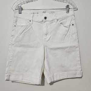 Dip Repreve Mid Rise Bermuda Shorts White Size 10 x 8 Stretch Rolled Cuff Long